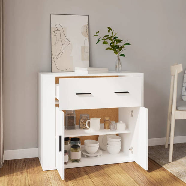 The Living Store Dressoir Wit - Praktisch Ontwerp - Kast van Bewerkt Hout - 80x33x70 cm