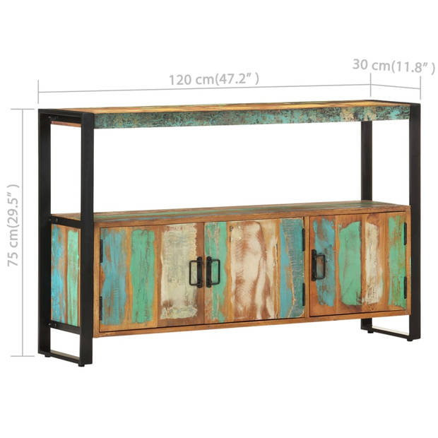 The Living Store Houten dressoir - 120 x 30 x 75 cm - Massief gerecycled hout en gepoedercoat staal