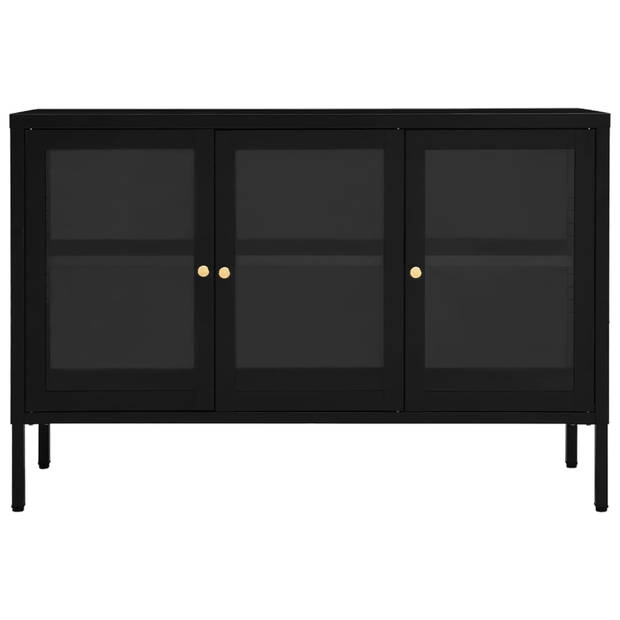 The Living Store Dressoir - Zwart Staal - 105 x 35 x 70 cm - Met glazen deur