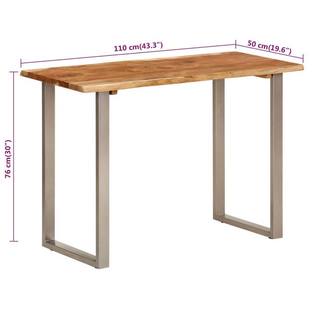 The Living Store Houten Eettafel - Massief Acaciahout - Industriële Tafel - 110 x 50 x 76 cm