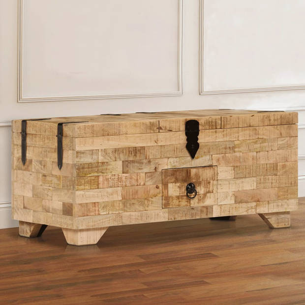 The Living Store Salontafel Mangohout - 80x40x35 cm - Met opbergvakken en lade