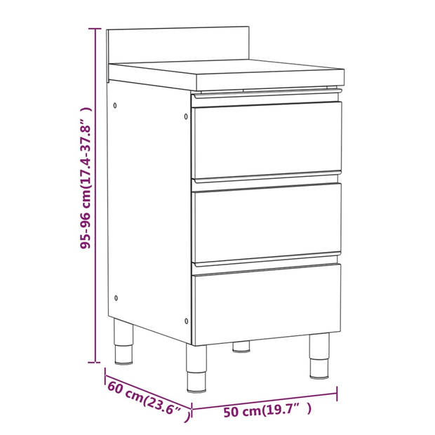 vidaXL Keukenkasten commercieel 3 st roestvrij staal