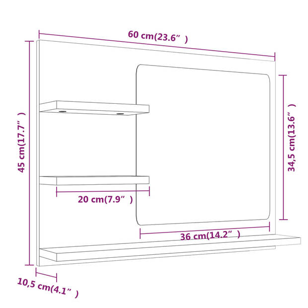 vidaXL Badkamerspiegel 60x10,5x45 cm bewerkt hout grijs sonoma eiken