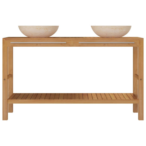 The Living Store Houten kast - wastafels - massief teakhout - 132 x 45 x 75 cm - marmer