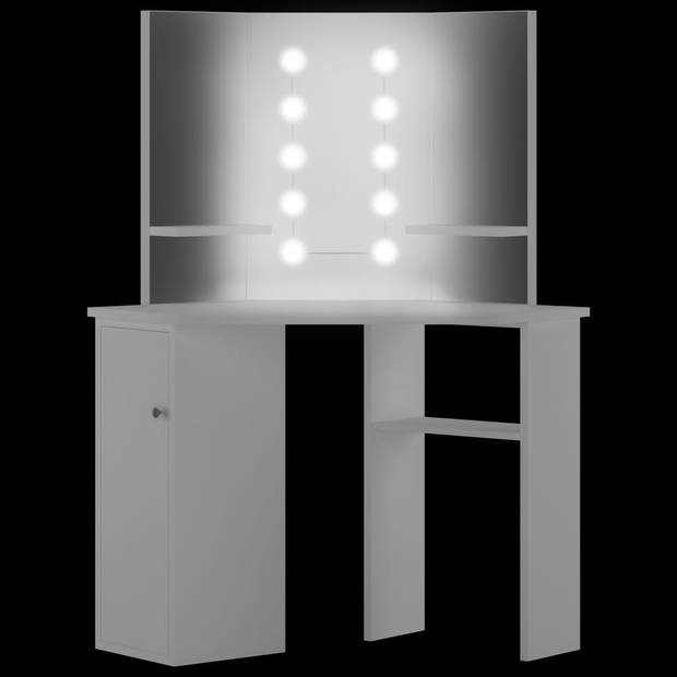 The Living Store Kaptafel Hoekopmaaktafel - 111 x 54 x 141.5 cm - wit MDF - met 3 spiegels en LED-verlichting