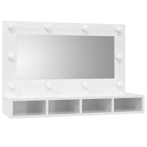 vidaXL Spiegelkast met LED-verlichting 90x31,5x62 cm hoogglans wit