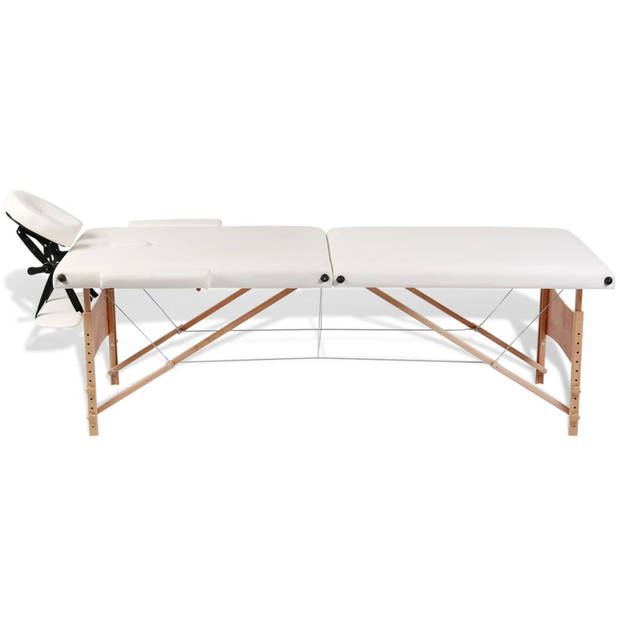 vidaXL Inklapbare massagetafel 2 zones met houten frame (creme)