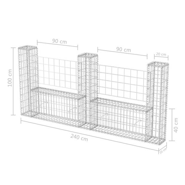 vidaXL Gabion mand U-vormig 240x20x100 cm staal