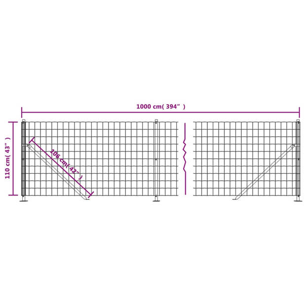 vidaXL Draadgaashek met flens 1,1x10 m groen