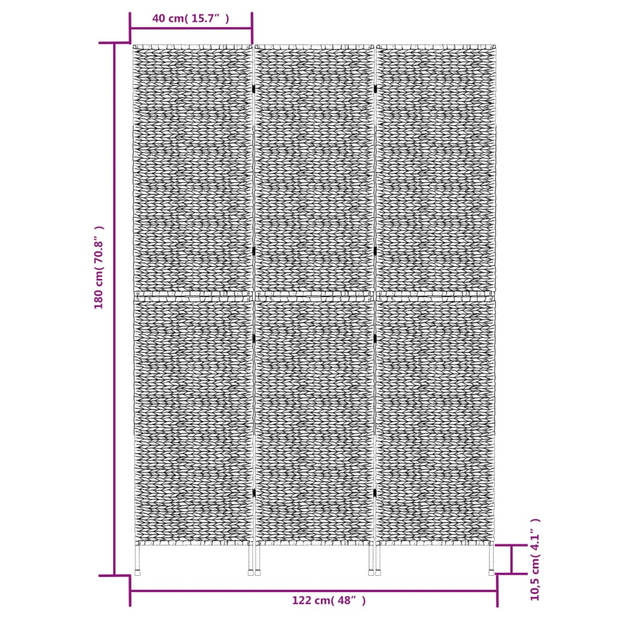 vidaXL Kamerscherm met 3 panelen 122x180 cm waterhyacint zwart