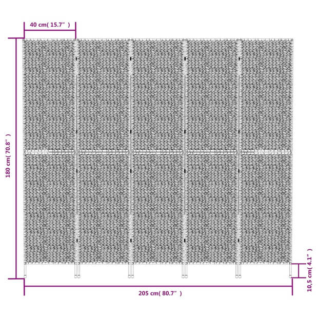 vidaXL Kamerscherm met 5 panelen 205x180 cm waterhyacint zwart
