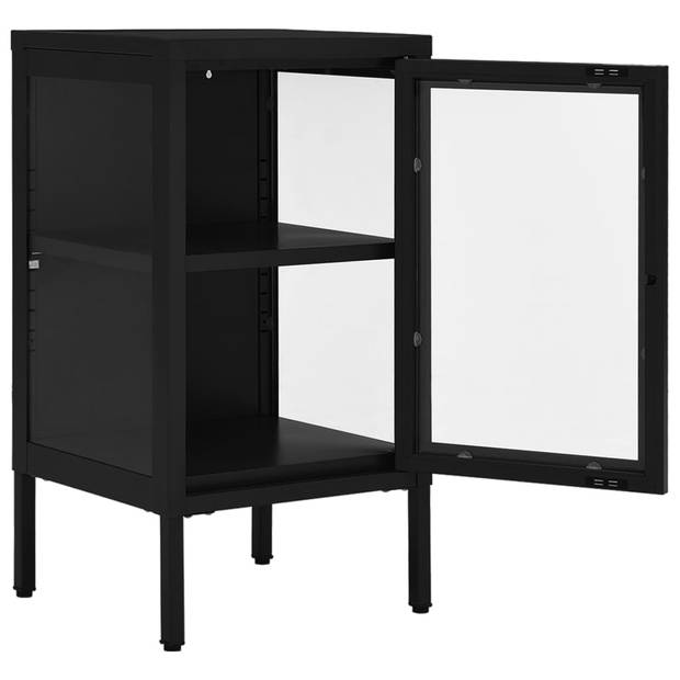 The Living Store Dressoir Modern Zwart - 38 x 35 x 70 cm - Staal en Glas