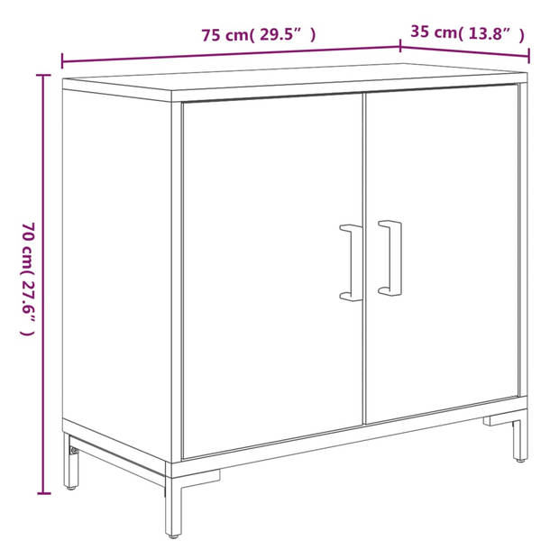 The Living Store Dressoir - Vintage Industrieel - 75 x 35 x 70 cm - Massief gerecycled grenenhout