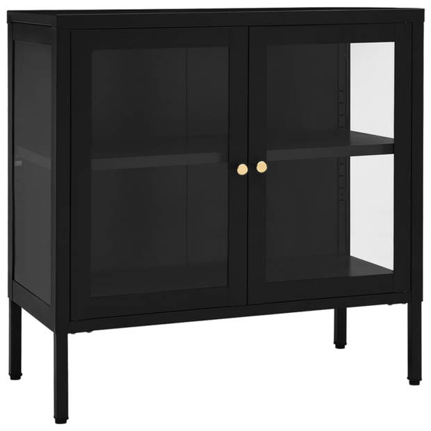 vidaXL Dressoir 70x35x70 cm staal en glas zwart