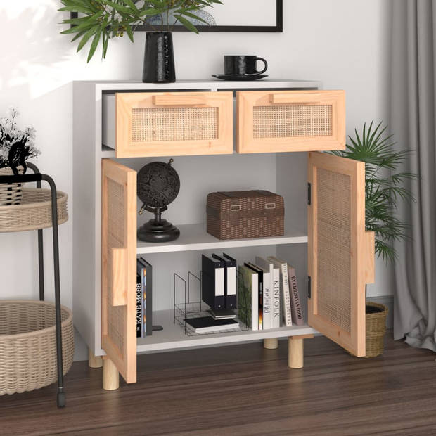 The Living Store Dressoir Rattan - 60x30x75 cm - Wit - Met lades en vakken