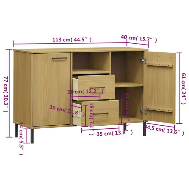 The Living Store OSLO Dressoir - 113 x 40 x 77 cm - Massief grenenhout - Industriële uitstraling