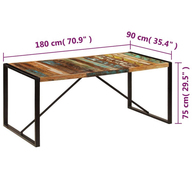 vidaXL Eettafel 180x90x75 cm massief gerecycled hout