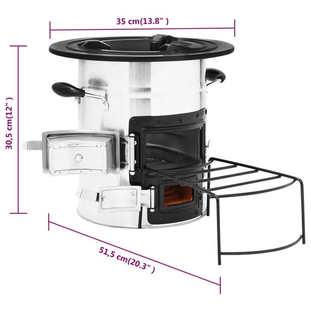 vidaXL Camping houtkachel 51,5x35x30,5 cm roestvrij staal zilverkleur