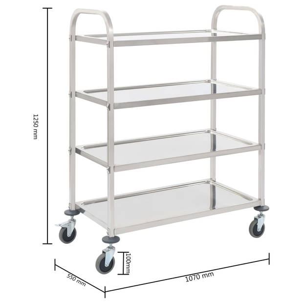 vidaXL Keukentrolley 4-laags 107x55x125 cm roestvrij staal