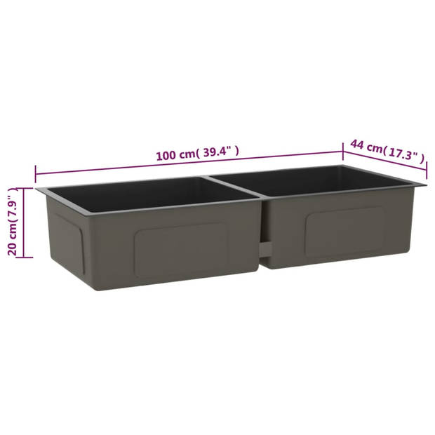 The Living Store spoelbak X- 100 x 44 x 20 cm - RVS - Zwart - Geluiddempende pads - Onderbouw - inbouw - opbouw