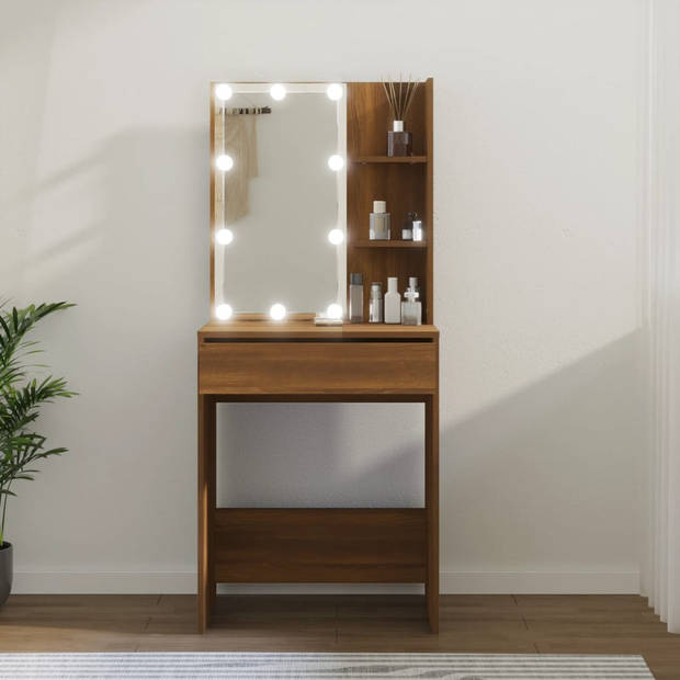 The Living Store Kaptafel - Bruineiken - 60 x 40 x 140 cm - Duurzaam hout - LED-verlichting - Voldoende opbergruimte