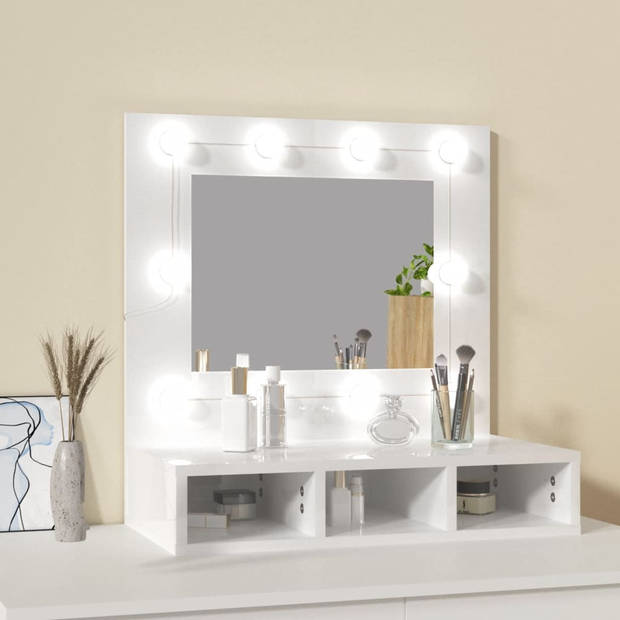 vidaXL Spiegelkast met LED-verlichting 60x31,5x62 cm hoogglans wit