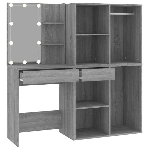 The Living Store Kaptafel met LED - Grijs Sonoma Eiken - H60x40x140cm - Inclusief boven- en onderkast