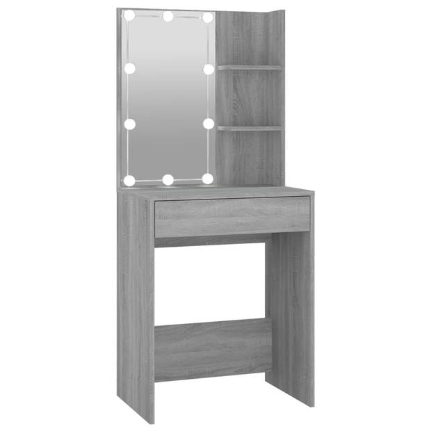 The Living Store Kaptafel met LED - Grijs Sonoma Eiken - H60x40x140cm - Inclusief boven- en onderkast