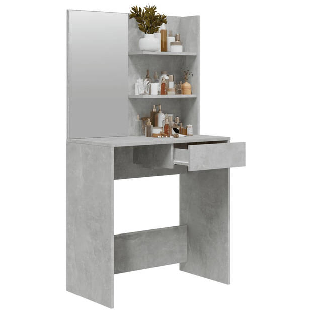 The Living Store Kaptafel Betongrijs - Hout - 74.5 x 40 x 141 cm - Met make-up spiegel en opbergruimte