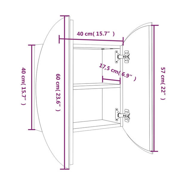 vidaXL Badkamerkast met ronde spiegel en LED 40x40x17,5 cm grijs