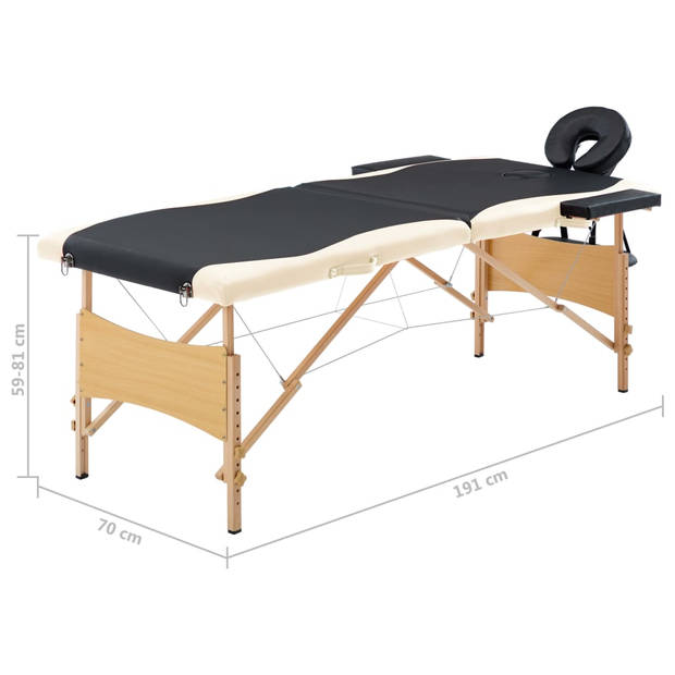 vidaXL Massagetafel inklapbaar 2 zones hout zwart en beige