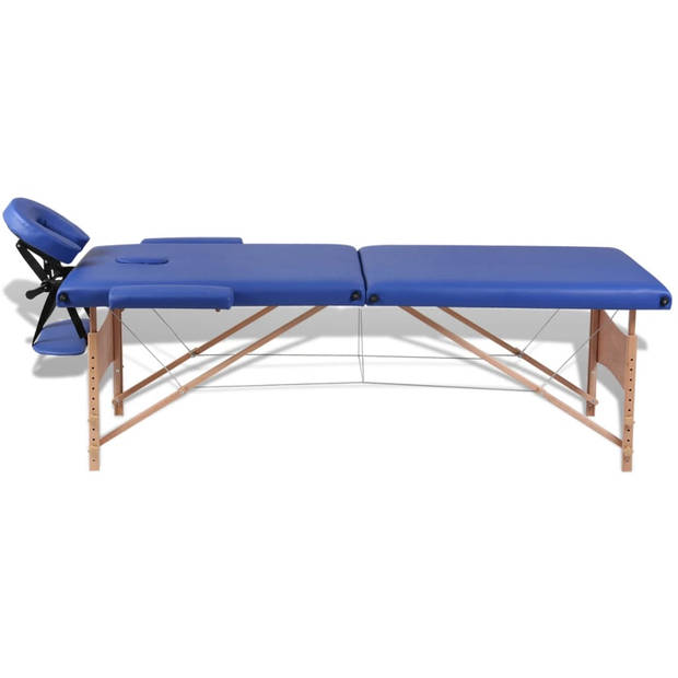 vidaXL Inklapbare massagetafel 2 zones met houten frame (blauw)