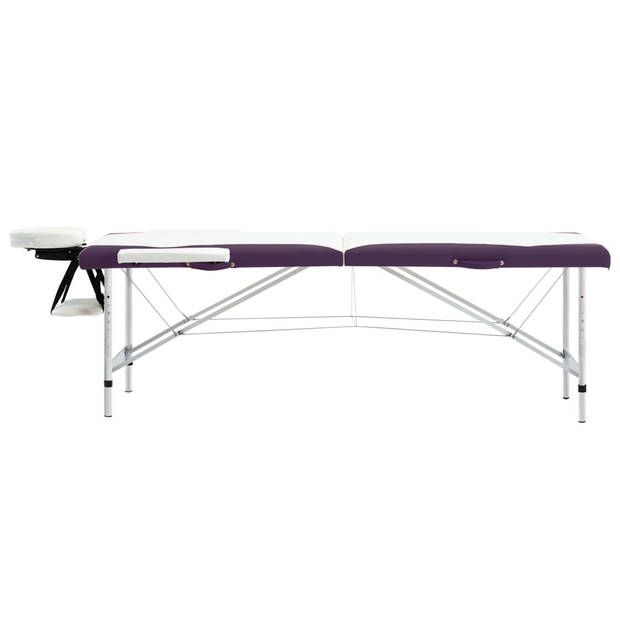 vidaXL Massagetafel inklapbaar 2 zones aluminium wit en paars