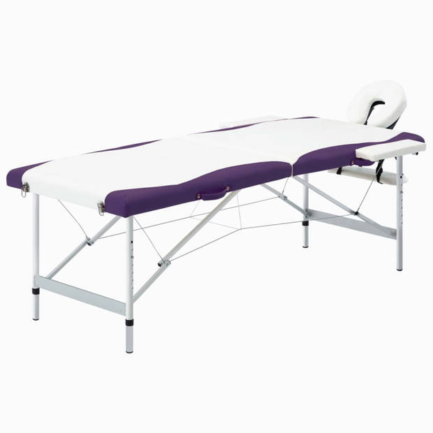 vidaXL Massagetafel inklapbaar 2 zones aluminium wit en paars