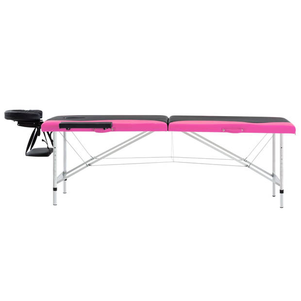 vidaXL Massagetafel inklapbaar 2 zones aluminium zwart en roze