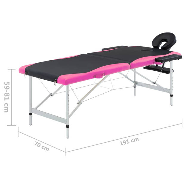 vidaXL Massagetafel inklapbaar 2 zones aluminium zwart en roze