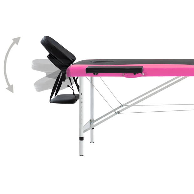 vidaXL Massagetafel inklapbaar 2 zones aluminium zwart en roze