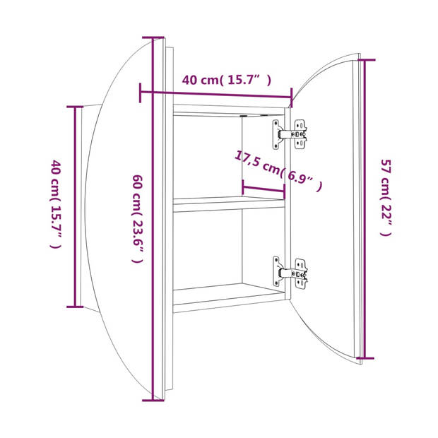 vidaXL Badkamerkast met ronde spiegel en LED 40x40x17,5 cm wit