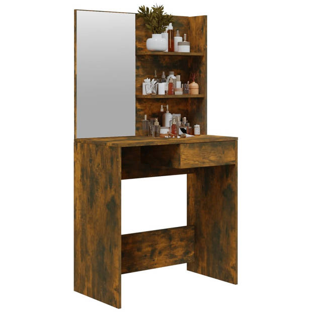 The Living Store Kaptafel Gerookt Eiken - 74.5 x 40 x 141 cm - Met Kaptafelspiegel