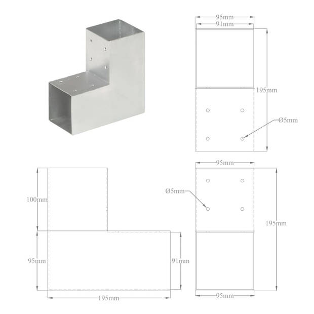 vidaXL Paalverbindingen 4 st L-vorm 91x91 mm gegalvaniseerd metaal