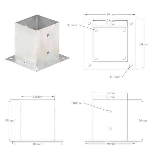 vidaXL Paalankers 4 st 121 mm gegalvaniseerd metaal