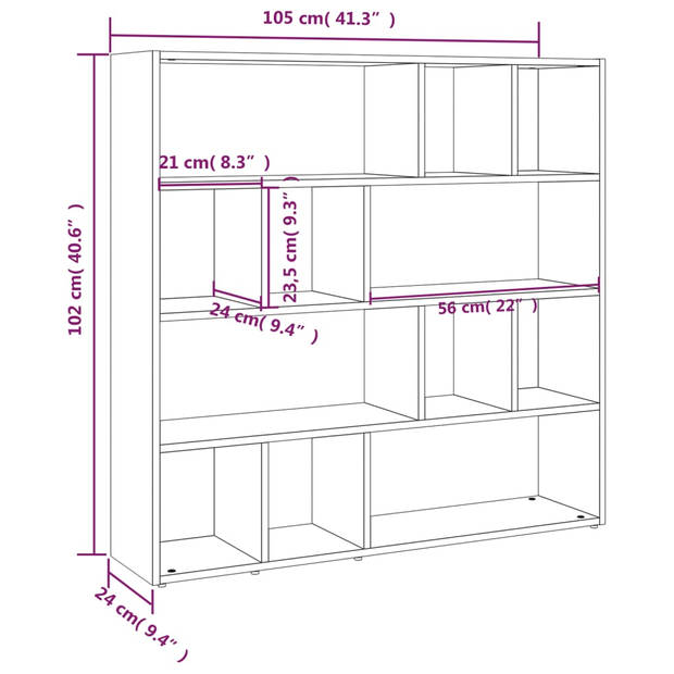 vidaXL Boekenkast/kamerscherm 105x24x102 cm betongrijs