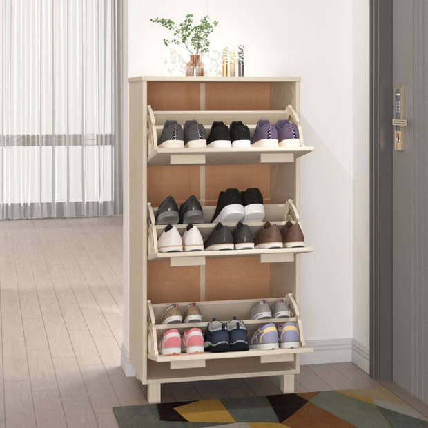 The Living Store HAMAR Schoenenkast - 59.5 x 35 x 117 cm - Houten handgrepen