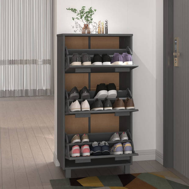 The Living Store HAMAR Schoenenkast - 59.5 x 35 x 117 cm - Massief grenenhout