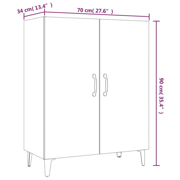 vidaXL Dressoir 70x34x90 cm bewerkt hout zwart