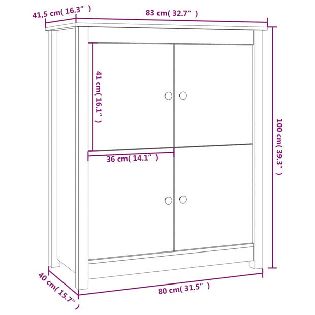 vidaXL Dressoir 83x41,5x100 cm massief grenenhout zwart