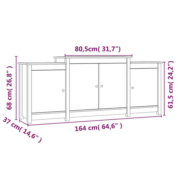 vidaXL Dressoir 164x37x68 cm massief grenenhout wit