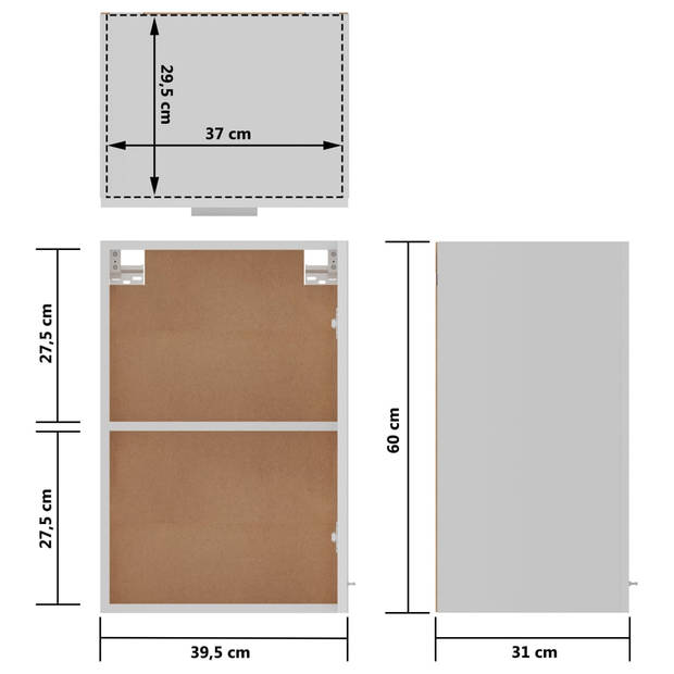 vidaXL Hangkast 39,5x31x60 cm bewerkt hout hoogglans wit