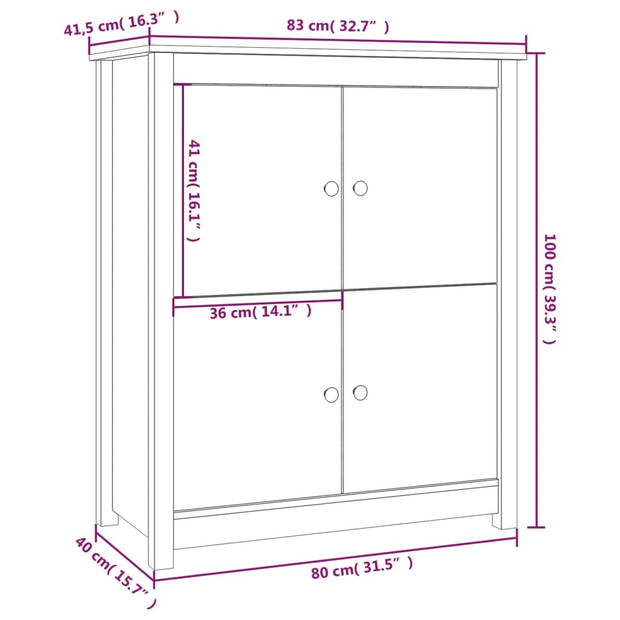 vidaXL Dressoir 83x41,5x100 cm massief grenenhout