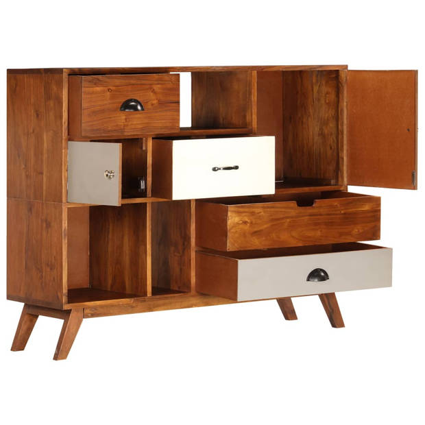 The Living Store Retro Dressoir - Massief Acaciahout - 115 x 35 x 86 cm - Donkere Honingafwerking